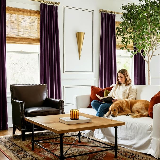 NICETOWN Dark Purple Velvet Blackout Curtains 96 inch Long - Image 2