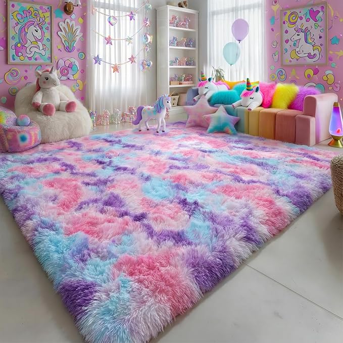 Amdrebio Hot Pink Rainbow Area Rug by Amdrebio