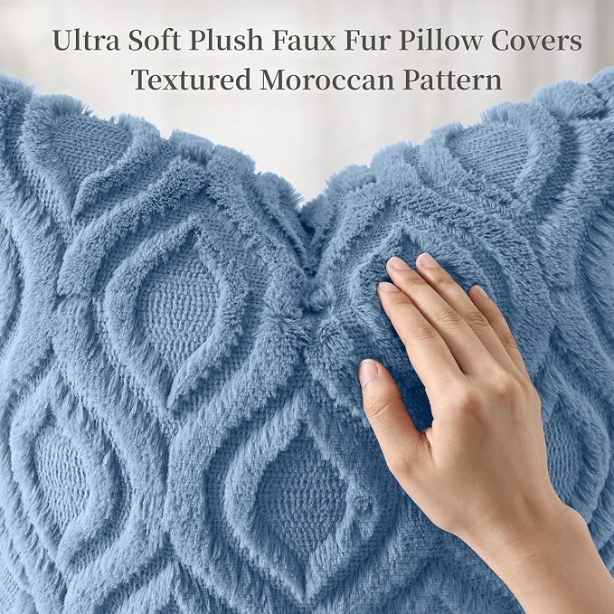 decorUhome Throw Pillow Covers 24x24 Inch Set of 2, Soft Plush Faux Wool Blue - Image 6
