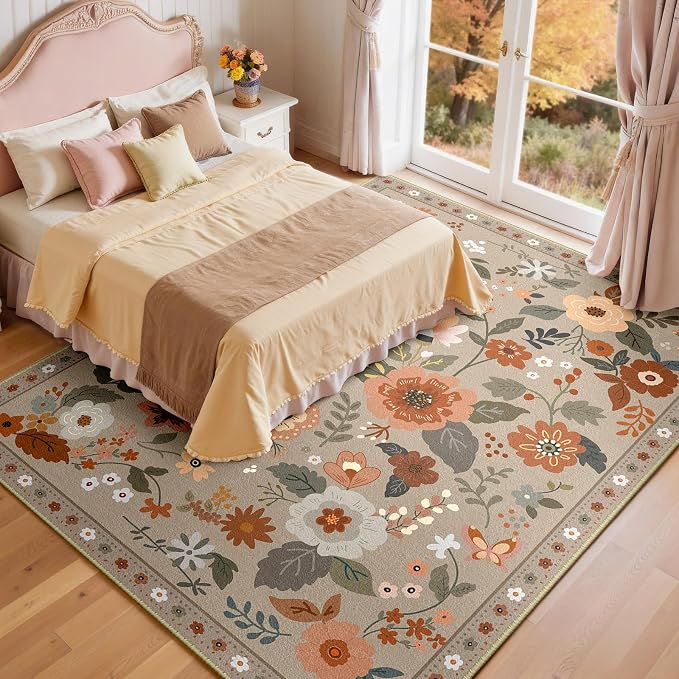 RELEANY Floral Nursery 8x10 Area Rugs Washable Print Boho Cute Carpet Non Slip - Image 8