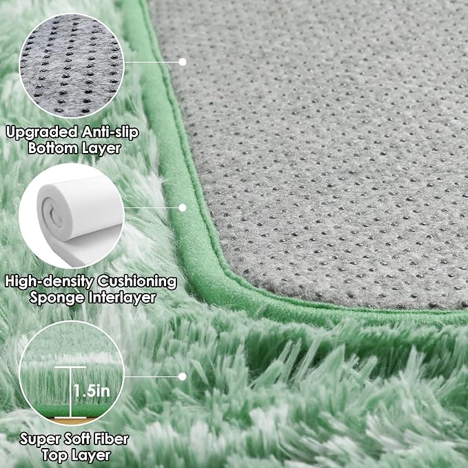 ONASAR Area Rugs for Bedroom Living Room, 4x6 Fluffy Sage Green and White Throw - Image 3