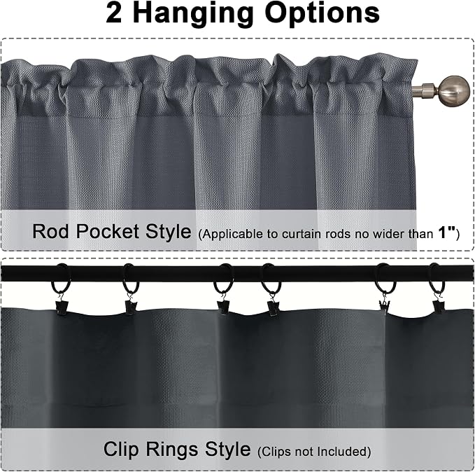 Chyhomenyc Dark Grey Valance for Windows, Faux Linen Slub Textured Semi Sheer - Image 3
