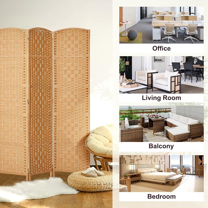 Rose Home Fashion Room Divider 5.6 ft.Tall-15.7" Wide Weave Fiber 3 Panels Room - Image 6
