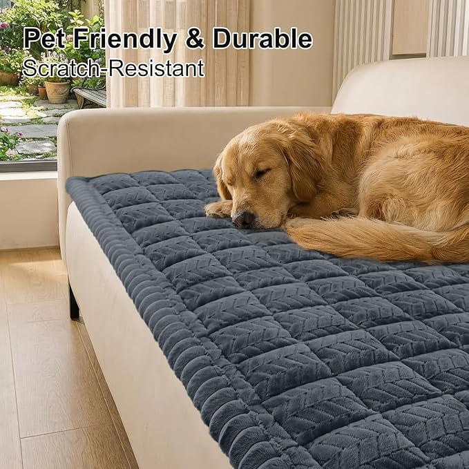 Smiry Non Slip Couch Covers for Dogs, Fuzzy Pet Couch Covers for 2 Cushion Sofa - Image 2