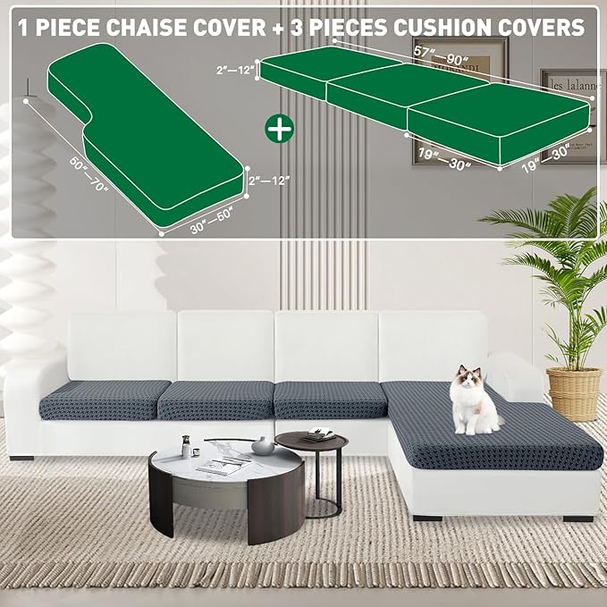 MAXIJIN Couch Cushion Covers for Sectional Sofa, Stretch Sofa Cushion Cover - Image 2