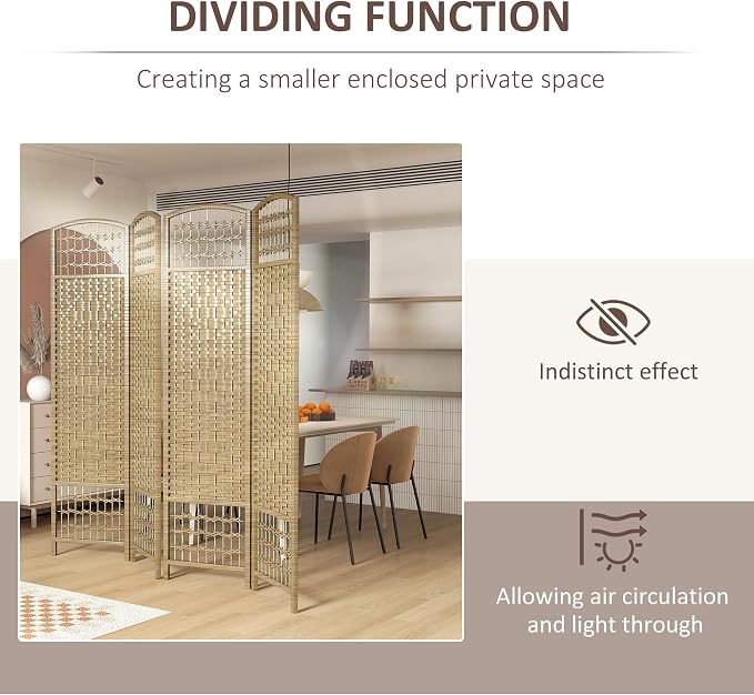 HOMCOM 4 Panel Room Divider, Folding Privacy Screen, 5.6' Room Separator - Image 6