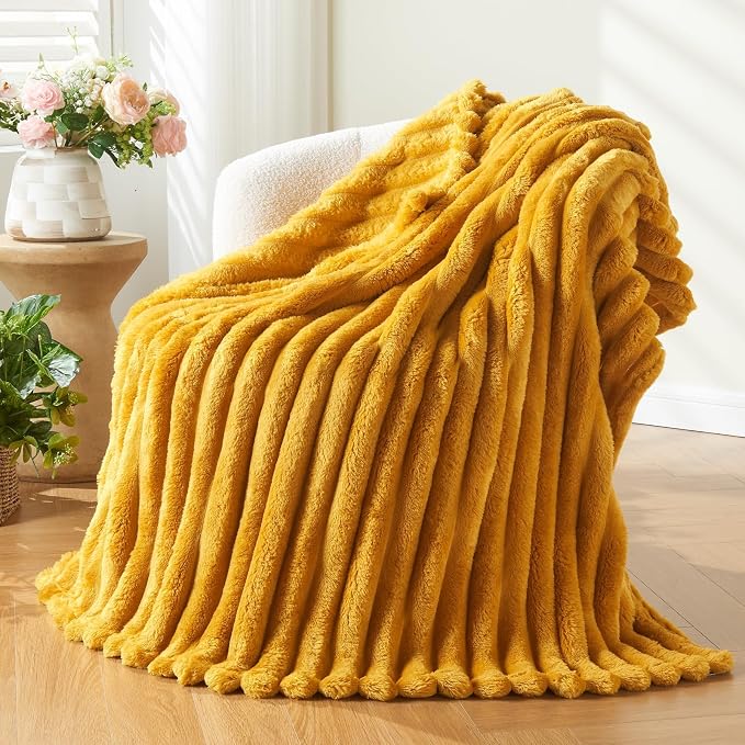 NEWCOSPLAY Super Soft King Blanket Mustard Yellow Premium Silky Flannel Fleece - Image 7