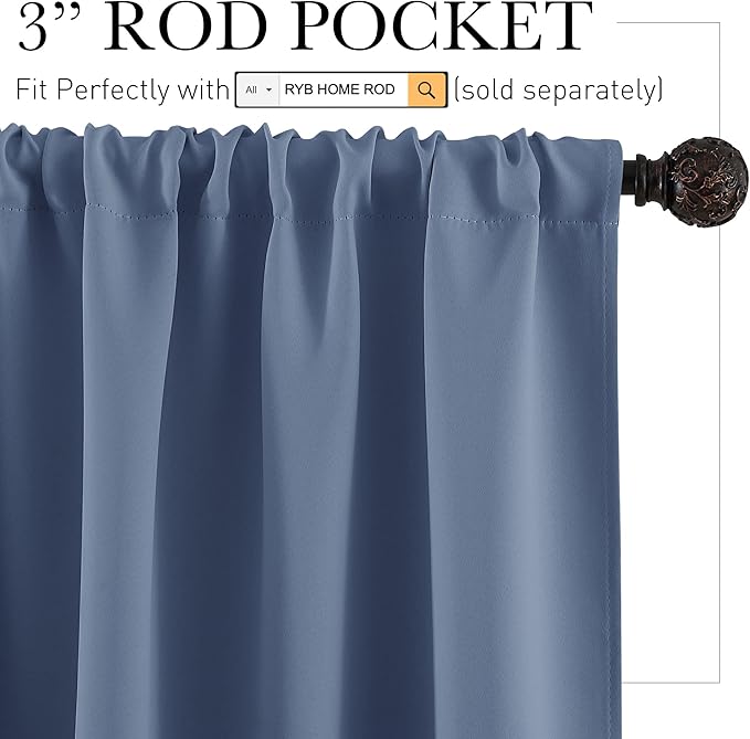 RYB HOME Short Stone Blue Blackout Curtains - Image 2