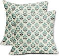 Black Teal Floral Pillow Covers 24x24 Inch Set of 2, Spring Summer Vintage by Sivirary