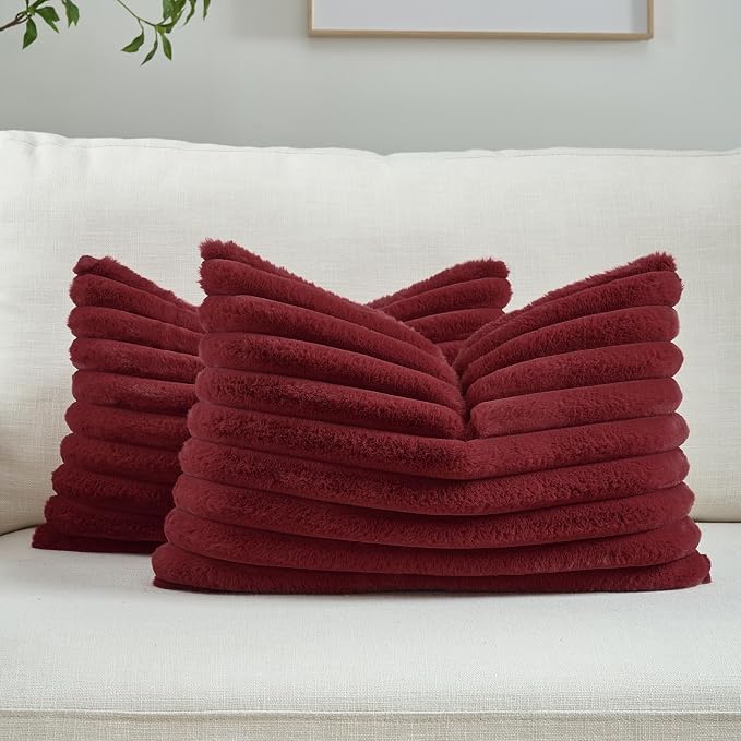 FUTEI Burgundy Decorative Throw Pillow Covers Set of 2, 12x20 Inch Soft Fluffy by FUTEI