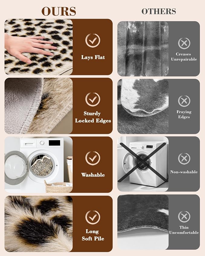 Leopard Rug Cheetah Print Carpet: 6.2x8.2ft Large Faux Skin Mat Animal Print - Image 5