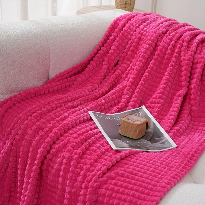 Puncuntex Flannel Fleece Throw Blanket Hot Pink 60"×80", Super Soft Plush Cozy - Image 4