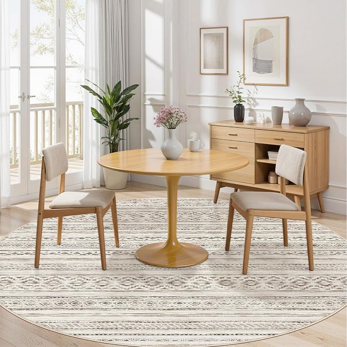 cotiled 8x8 Round Area Rug Living Room: Washable Boho Rugs - Image 4