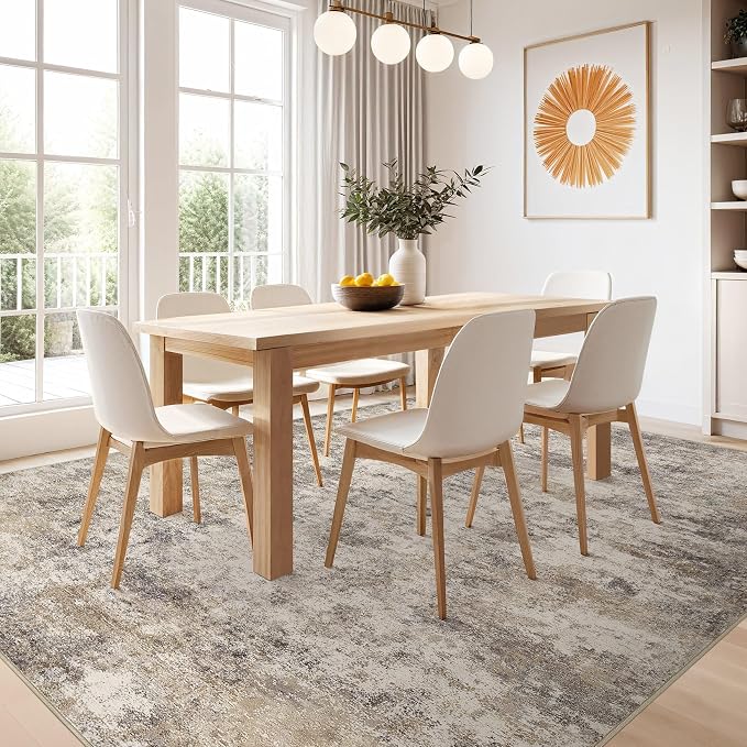 Nakagishi 10x14 Area Rugs Living Room: Washable Abstract Large Neutral Soft Rug - Image 5