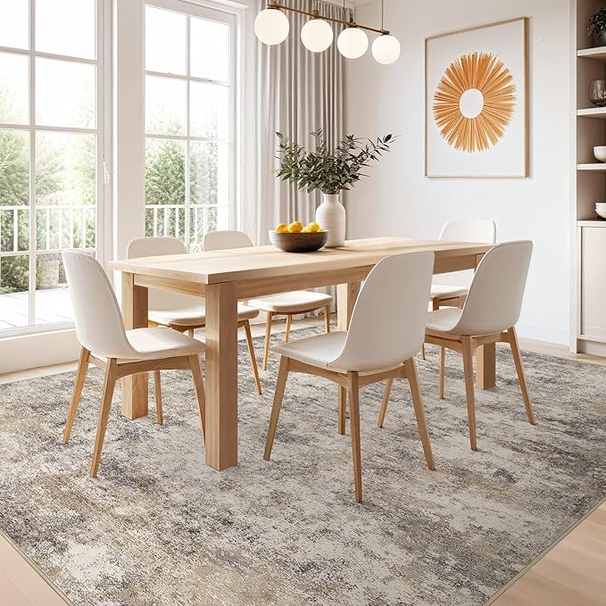 Nakagishi 7x9 Area Rugs Living Room: Washable Abstract Large Neutral Soft Rug - Image 6