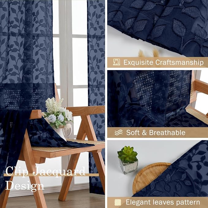 Chyhomenyc Navy Blue Sheer Curtains 90 Inch Length 2 Panels Set, Light - Image 7