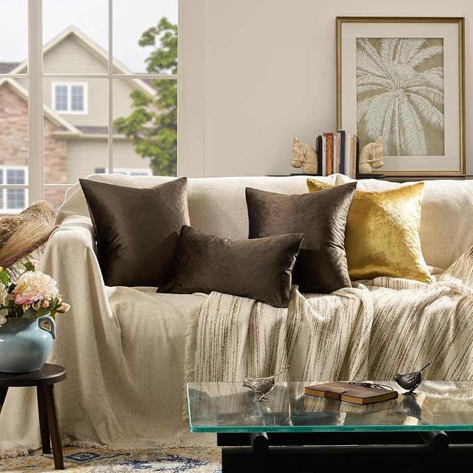 GIGIZAZA Brown Velvet Pillow Covers 22x22, Square Solid Throw Pillow Covers - Image 7