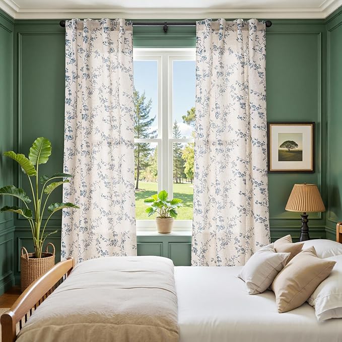 jinchan Linen Floral Curtains 84 Inch Farmhouse Country Flower Drapes Rustic - Image 3
