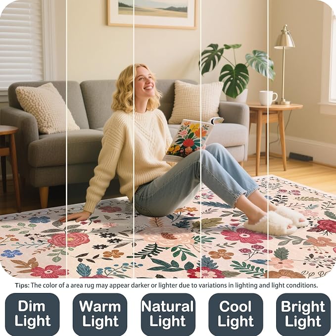 6x9 Area Rugs for Living Room Clearance Washable Boho Area Rug, Vintage Floral - Image 7
