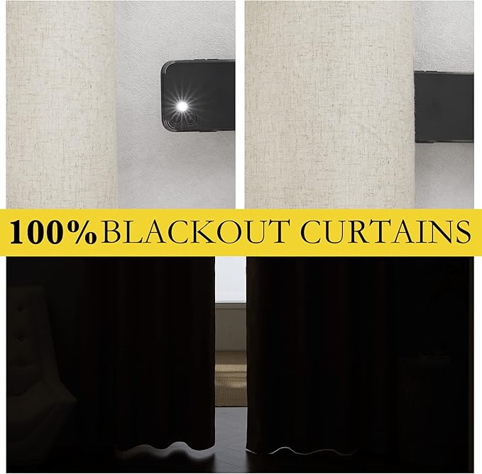 NICETOWN 100% Blackout Natural Linen Curtains 95 inches Length - Image 3
