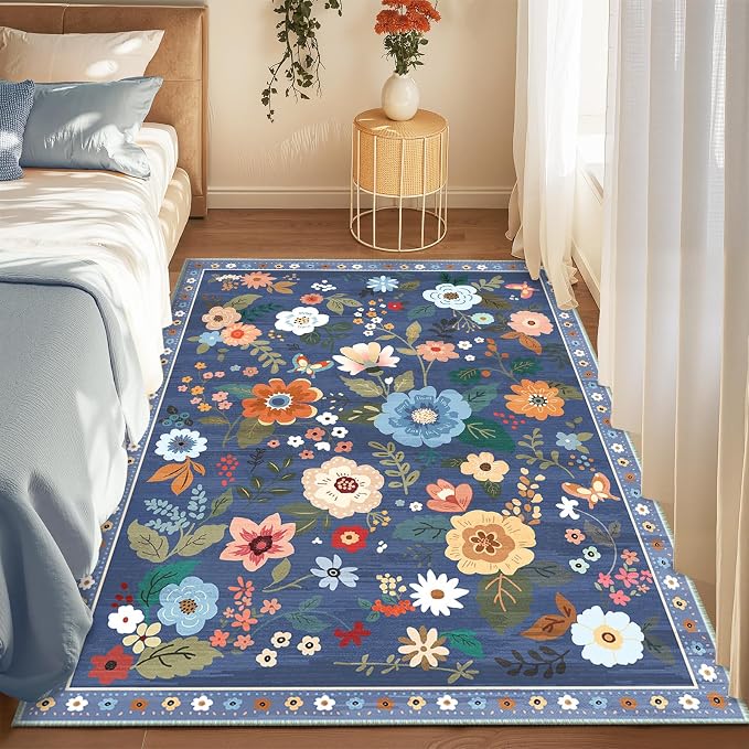 RELEANY Floral Nursery 4x6 Area Rugs Washable Print Boho Cute Carpet Non Slip by RELEANY