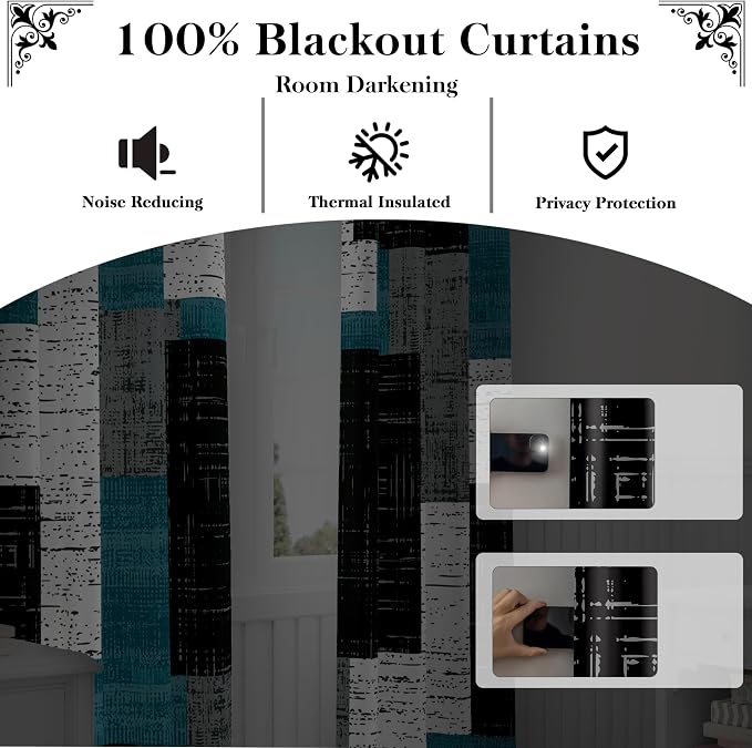 Tyrot Rustic Blue Grey 100% Blackout Curtains - Image 3