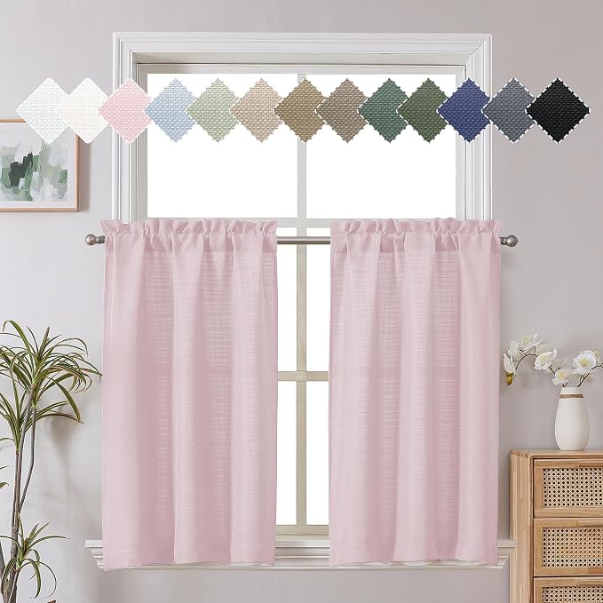 Chyhomenyc Bennet 2 Panels Blush Pink Kitchen Curtains 24 Inch Length Tier by Chyhomenyc