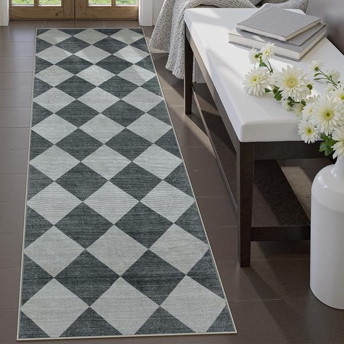 Beeiva Checkered Print Hallway Runner Rug 2.5x8, Ultra Thin Kitchen Runner Rugs - Image 2