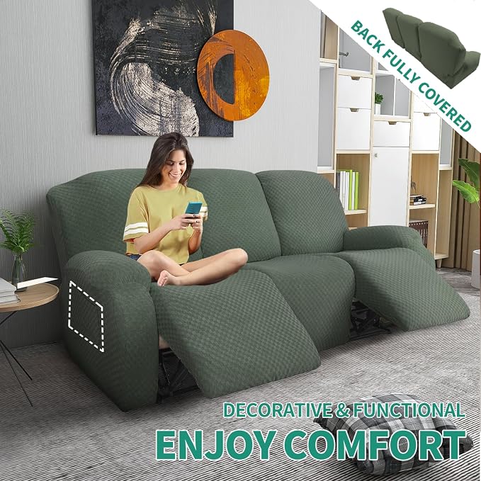 YEMYHOM 8 Pieces Stretch Recliner Sofa Cover Latest Jacquard Reclining Couch - Image 2