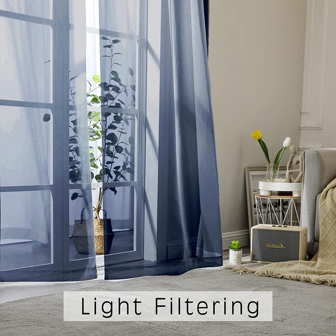 OVZME Navy Blue Sheer Curtains 2 Panel Sets 84" Inch Length - Image 4