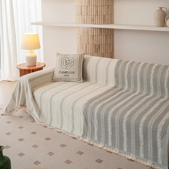 VClife Chenille Sofa Cover Bohemian Striped Pattern Couch Cover - Image 4