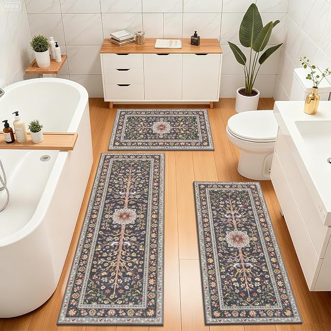 HEBE Boho Kitchen Rugs Sets of 3 Non Slip Washable Farmhouse Kitchen Rugs and - Image 8