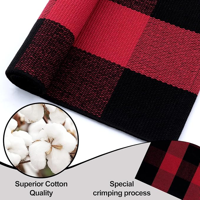OLANLY Buffalo Plaid Rug 3' x 5' – Red and Black Cotton Checkered Doormat - Image 5