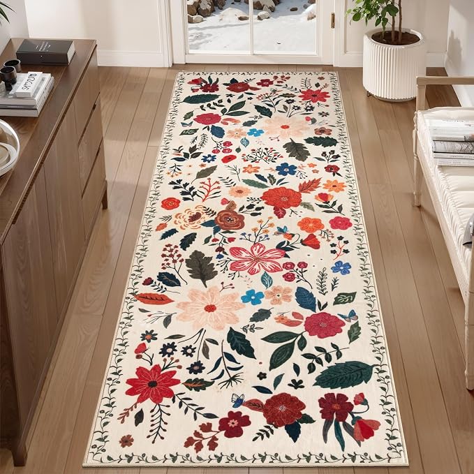 Tangsoo Runner Rug for Hallways Kitchen Rug, Non Slip 2x6 Washable Boho Floral by Tangsoo