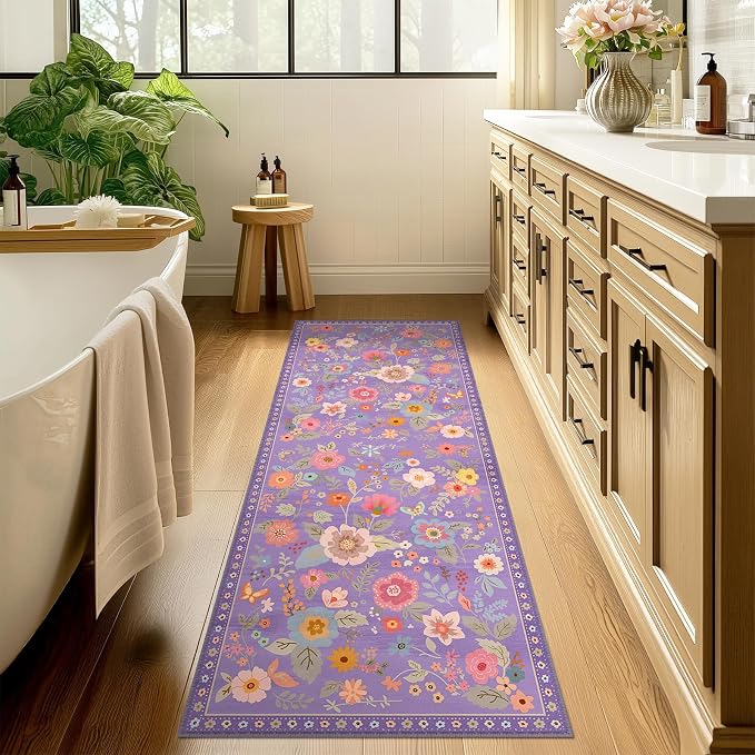 RELEANY Floral Nursery 2x8 Area Rugs Washable Print Boho Cute Carpet Non Slip - Image 8
