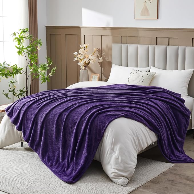 NEWCOSPLAY Super Soft Queen Blanket Dark Purple Premium Silky Flannel Fleece by NEWCOSPLAY