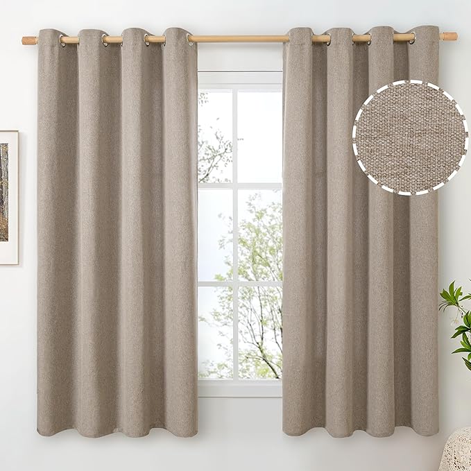 BGment Taupe Linen Curtains 63 Inch Length 2 Panels by BGment