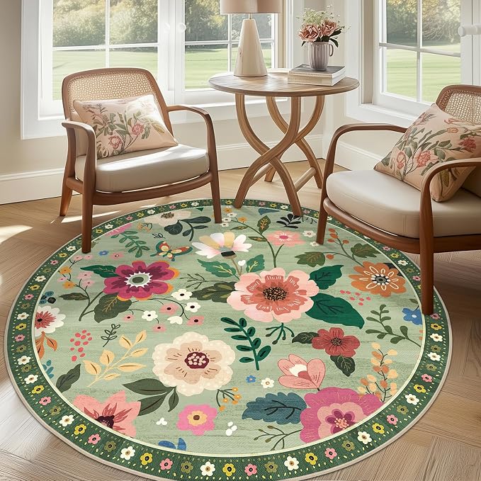 RELEANY Floral Nursery 4ft Area Rugs Washable Print Boho Cute Carpet Non Slip - Image 9