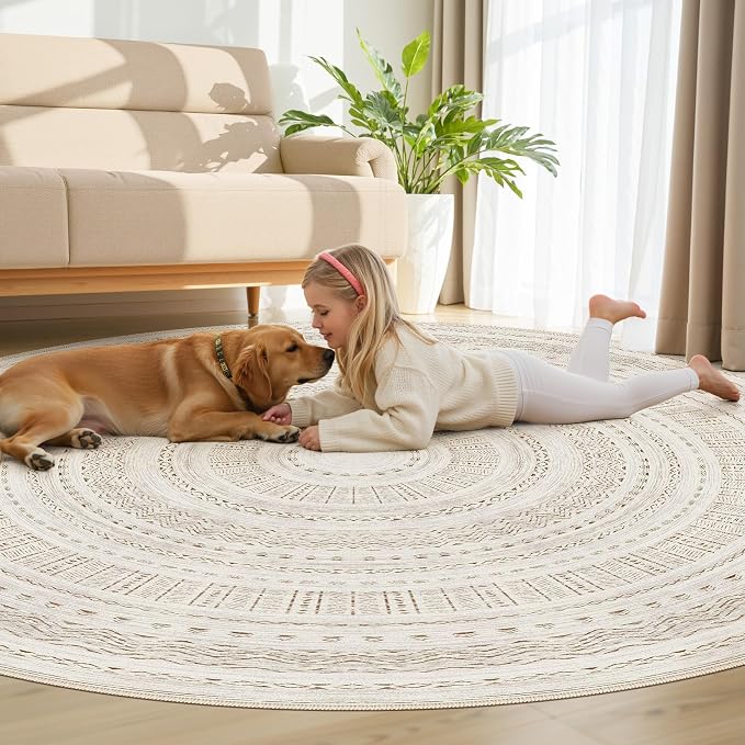cotiled 8x8 Round Area Rug Living Room: Washable Boho Rugs - Image 7