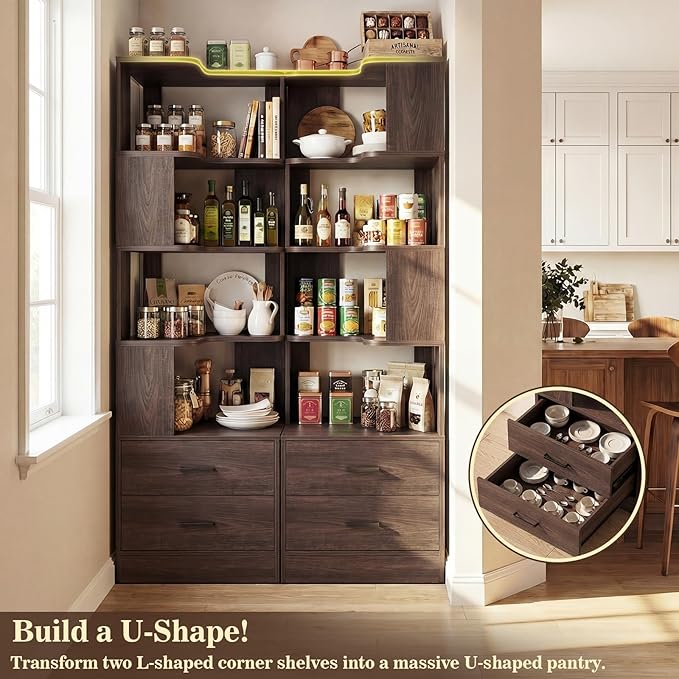 Armocity Corner Bookshelf with Drawers, 7 Tier Corner Book Shelf Display - Image 7