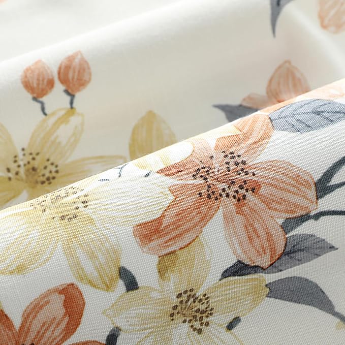 Leeva Linen Textured Cafe Curtains, Farmhouse Style Floral Print Half Curtains - Image 6