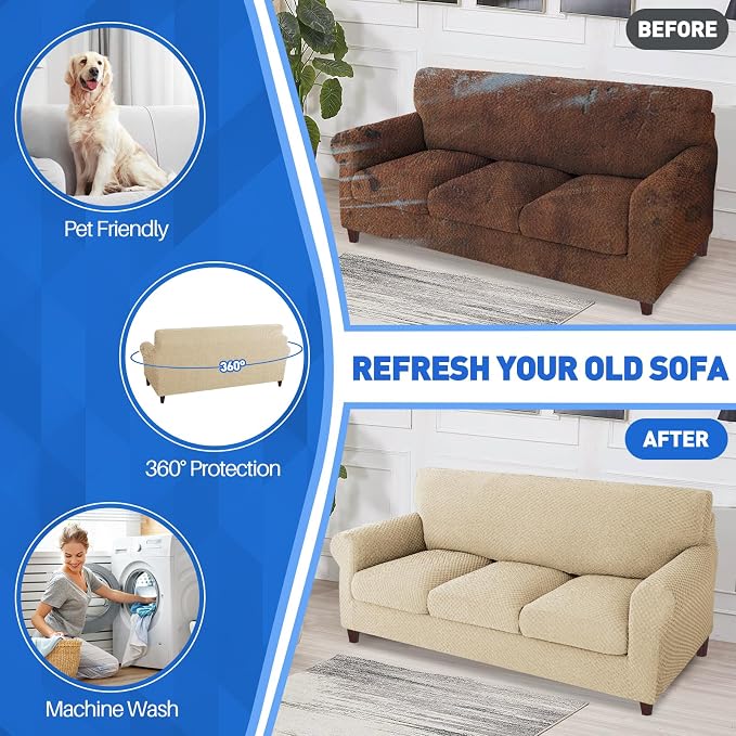 MAXIJIN 4 Piece Couch Covers for 3 Cushion Couch Super Stretch Non Slip Couch - Image 5