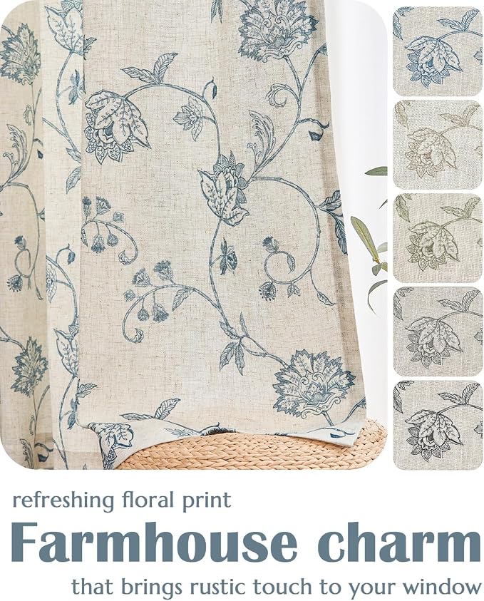 jinchan Linen Curtains Floral Curtain 84 Inch Length - Image 6
