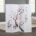 Roundhill Furniture White Japanese 4-Panel Screen Room Divider, Plum Blossom by RoundhillFurniture