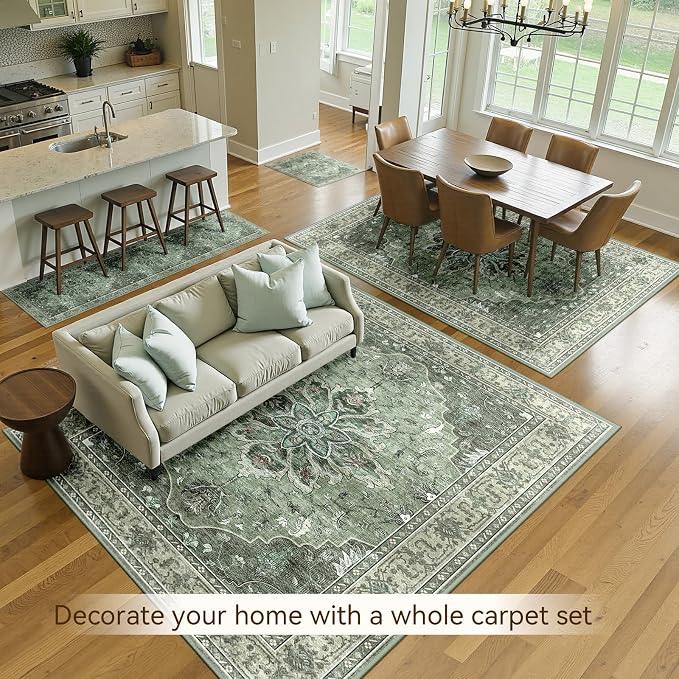 RELEANY Area Rugs 6'x8' Washable Non-Slip, Floral Vintage Distress Print - Image 2