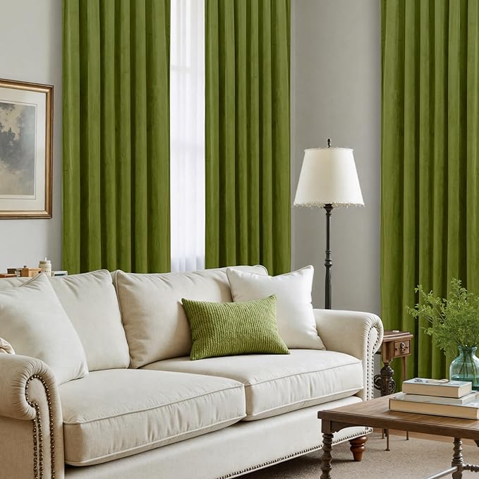 LAMIT Moss Green Velvet Curtains 108 Inch - Image 4