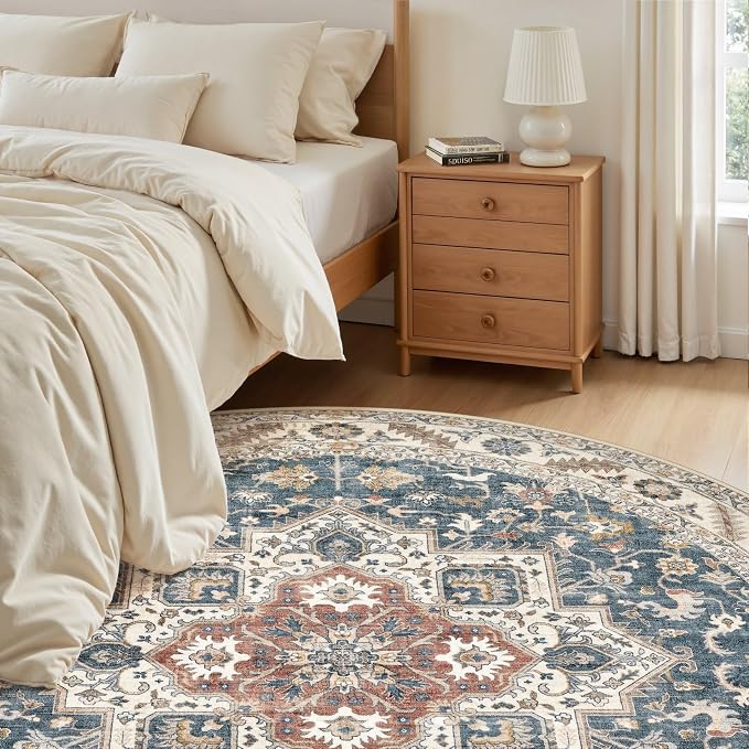 5ft Round Vintage Living Room Area Rug - Image 4