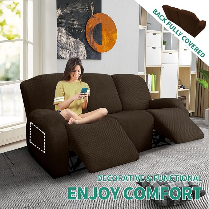 YEMYHOM 8 Pieces Stretch Recliner Sofa Cover Latest Jacquard Reclining Couch - Image 2
