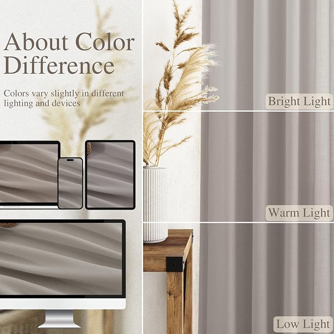 Nanspring Stone Grey Linen Curtains 84 Inch Length 2 Panels Set - Image 3