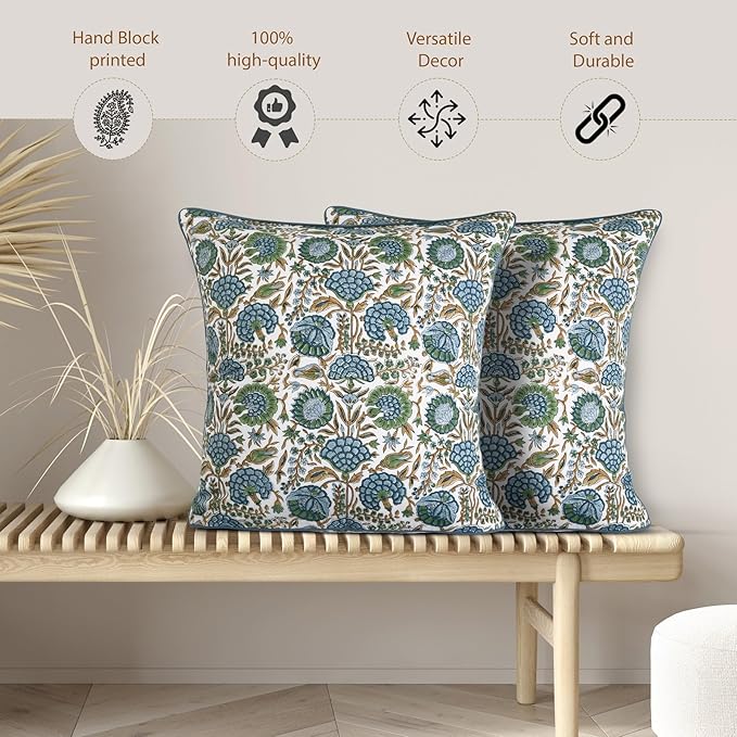 Ridhi Block Print Asparagus Green Pillow Cover 20" x 20" Decorative Couch - Image 6